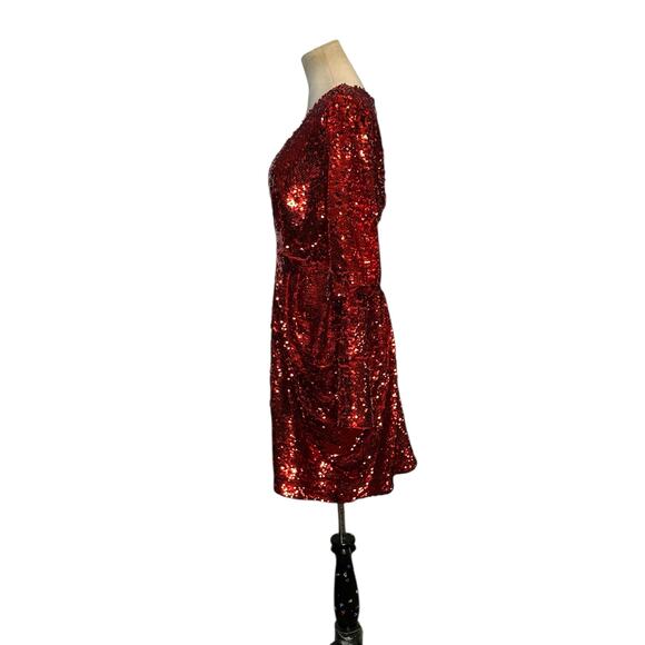 Gabrielle Union red sequins long sleeves deep v neck party dress size medium - Picture 14 of 16